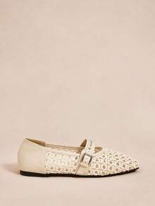 Rosivie 女士优雅镂空平底鞋，时尚舒适，法式方头优雅平底鞋 - 杏色 - 查看 3