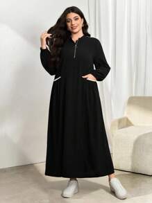 Modelyn New Autumn/Winter Stand Collar Long Sleeve Waist Cinched Slim Fit Dress, Versatile Fall Cloth For Women - Black - View 7