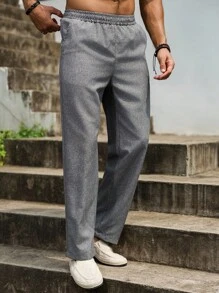 Manfinity Homme 男士纯色休闲裤，简约百搭，秋季 - 灰色 - 查看 3