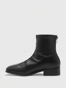 CUCCOO BIZCHIC Nuevas botas de tobillo de tacón bajo con punta cuadrada, ajuste ceñido y elástico, con cremallera trasera. Botines cómodos y versátiles para mujeres. - Negro - Ver 9
