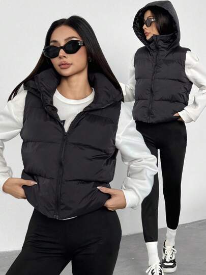 Sparklyn Teenager Mädchen Lässig Allround Vielseitig Warm Herbst/Winter Kurze Kapuzen Wattierte Weste, Daunenweste