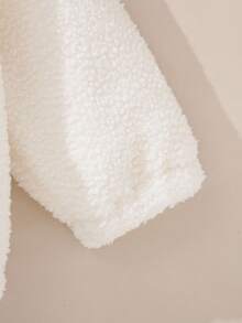 Souflis Souflis 1pc Toddler Boys' Winter New 2025 Sherpa Front Pocket Design Drop Shoulder Sleeve Front Cute Bear Embroidery Cardigan Hoodie Thick Warm Outerwear Baby Bear Jacket Baby Sherpa Jacket Fall - Beige - View 7