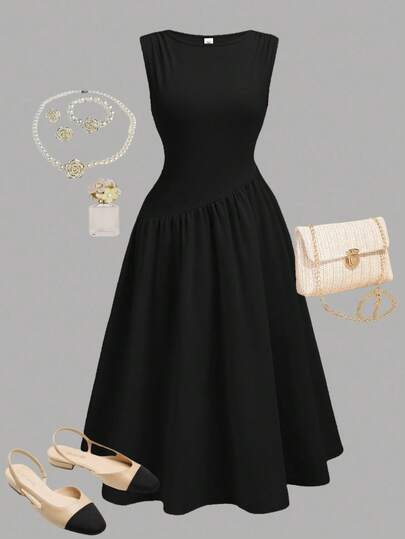 Girlism 少女无袖荷叶边蕾丝边纯色修身长款晚礼服，优雅大方，适合派对、约会、重要家庭聚会