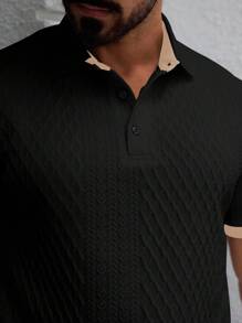 Manfinity CasualCool Men's Summer Casual Business Polo Shirt With Contrasting Collar - Black - View 4