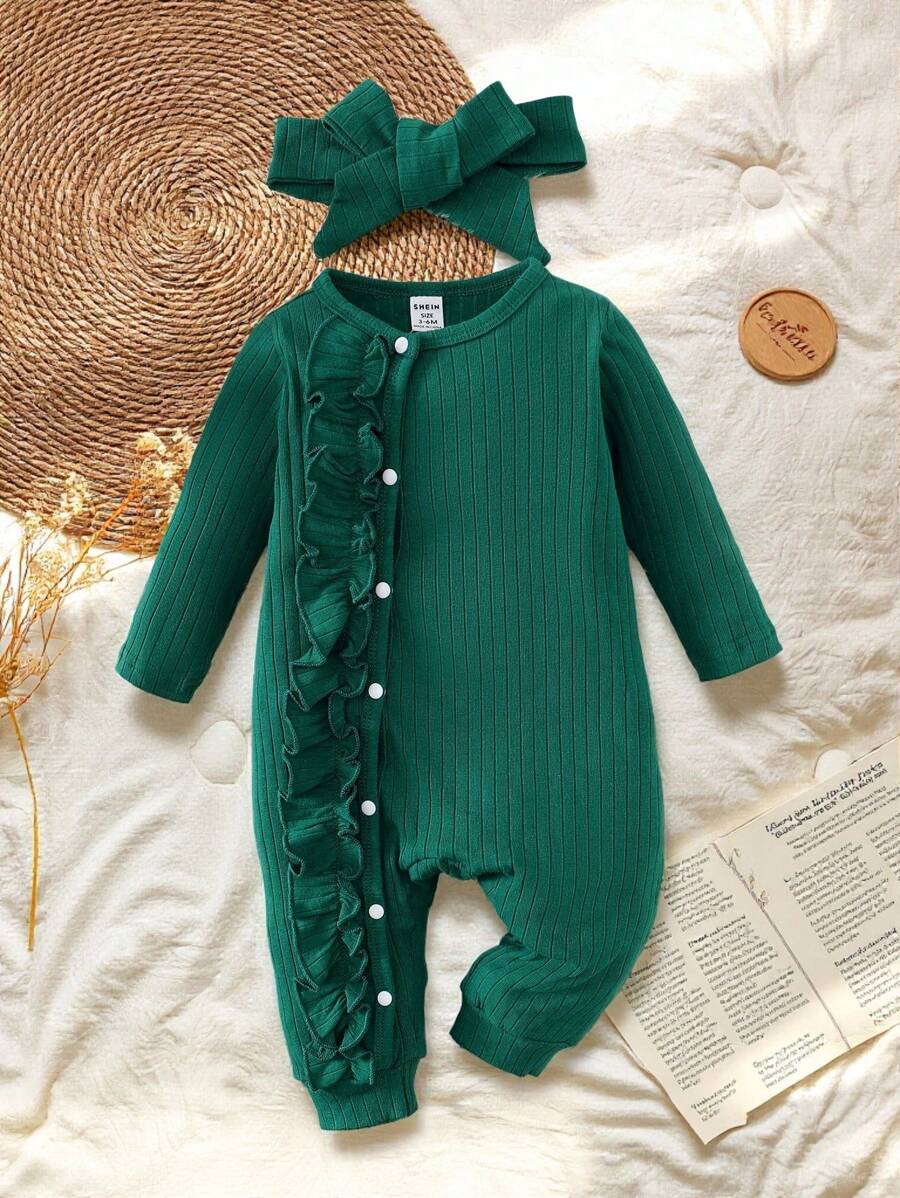 SHEIN Vintaside Kids Dziecko Dziewczyny Sznurówka Udekorowany Kombinezony Z Opaską Na Włosy