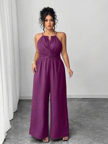 Elenzga Halloween Plus Size Jumpsuits - Purple - View 4