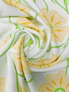 EMERY ROSE Women's Casual Pink Floral Print Bamboo Fiber Round Neck Flare Sleeve Cap Sleeve Blouse, Spring/Summer