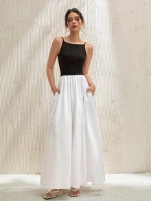 CLARA VERO Vestido largo sin mangas de color bloque para mujer