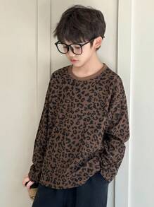 DAZY 宽松版型男童豹纹圆领T恤，休闲，秋季