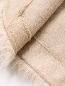 DAZY 女士V领短款宽松长袖优雅蓬松性感夹克秋冬蓬松外套 - 米色 - 查看 7