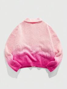 ROMWE MEN Spring Casual Pink Men'S Ombre Cardigan Sweater, Streetwear , Fall Winter - Pink - View 2