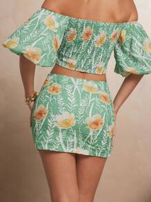 L'Amorae Váy ngắn mùa hè họa tiết hoa xoắn dành cho nữ, trang phục mùa hè dành cho nữ, trang phục đi nghỉ dành cho nữ, trang phục sinh nhật - màu xanh lá - Xem 6