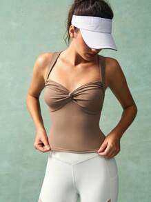 VARSIVA Women's Solid Color Twist Pleated Sleeveless Tank Top, Summer Fashion - Grey - View 7