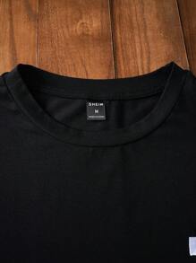 Manfinity NXTstreet Men Cotton Lightning Embroidered Basic Tunic Short Sleeve Tee, Boyfriend Gift, For Work, Summer - Black - View 4