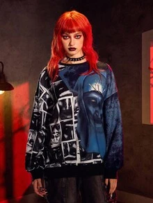 The Nun X SHEIN Figure Graphic Horror Movie Crew Neck Long Sleeve Sweatshirt