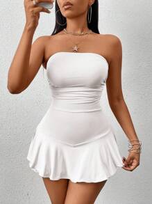 Zolique Ruffle Hem Strapless Jumpsuit - White - View 1