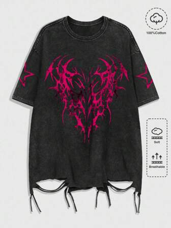 Goth T-shirt décontracté à imprimé couleur contrastée pour hommes, style été années 2000