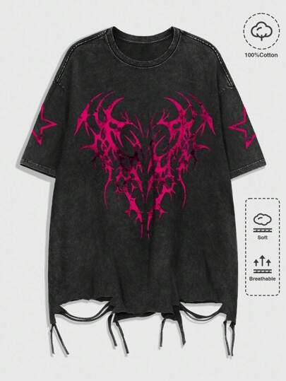 Goth T-shirt casual da uomo di stile anni 2000 con stampa a colori a contrasto