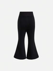 Baby Girl Black Thermal Lined Casual Comfortable Versatile Solid Color Flare Pants, Autumn/Winter Fall - Black - View 8