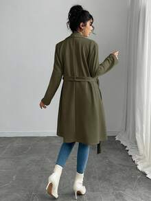 Rafferiza 女式纯色仿麂皮双排扣侧袋常规夹克 - 軍綠色 - 查看 2