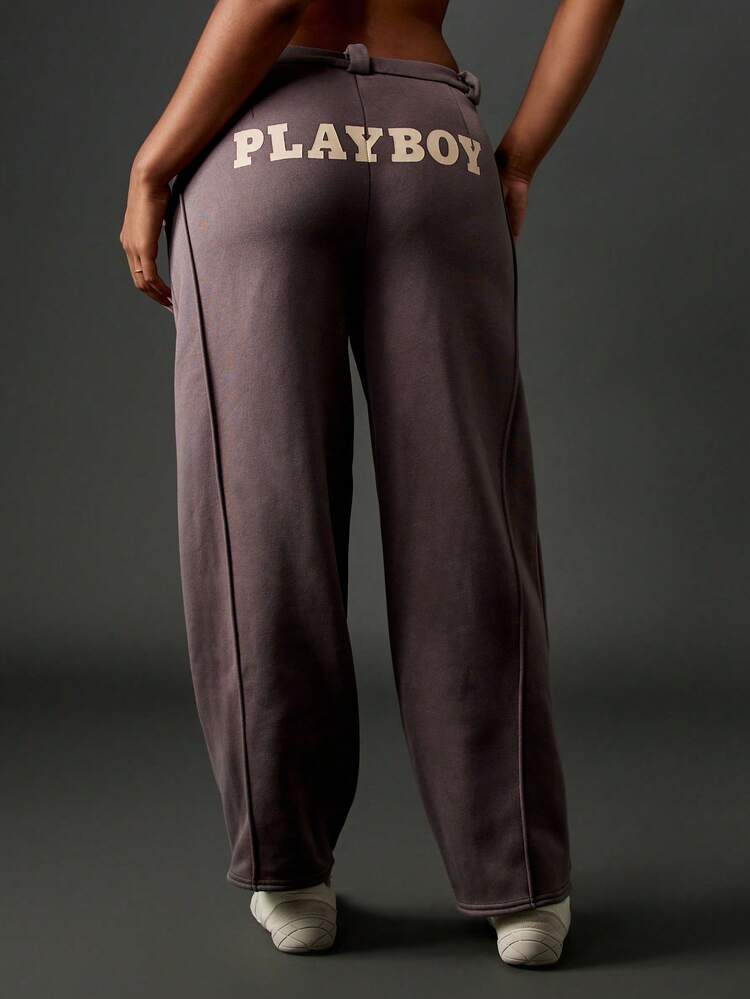 Missguided x Playboy Wide Leg Sweatpants With Elastic Waist And Logo