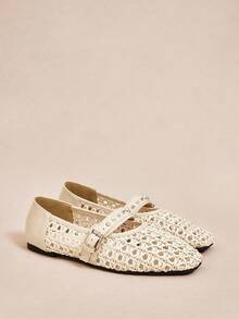 Rosivie 女士优雅镂空平底鞋，时尚舒适，法式方头优雅平底鞋 - 杏色 - 查看 4