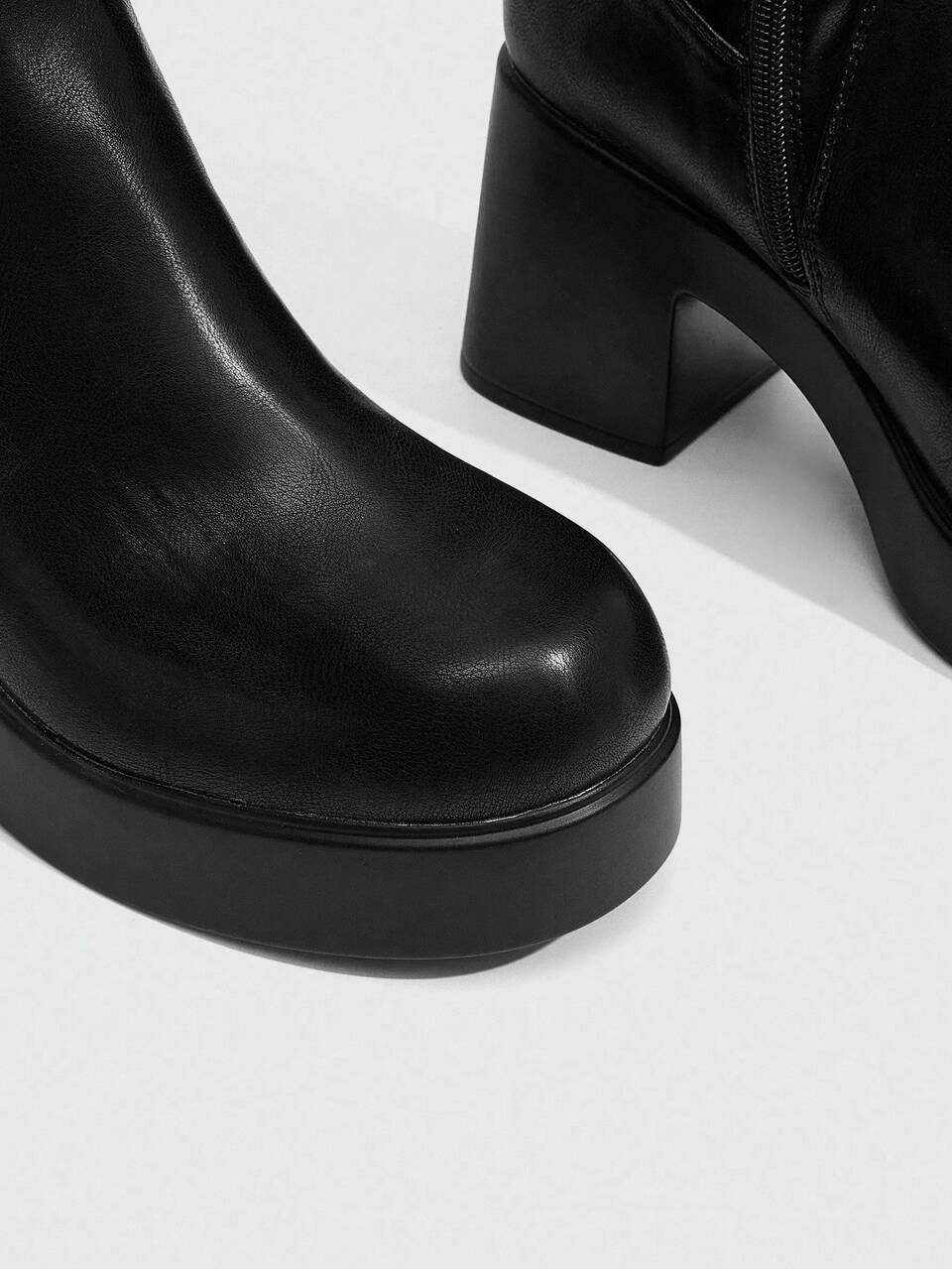 CUCCOO SZL Women's Fashion Simple Round Toe Chunky Heel Slimming Elegant Autumn/Winter Knee-High Boots, Suitable For Commute, Date, Party, Holiday, Wedding, Black For Christmas Spring Shoes
