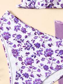 SHEIN Tween Girls Floral Bikini Set,Beach Attire,Leisure Vacation, Seaside Travel - Mauve Purple - View 7