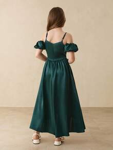 Princess Dress For Girls, Suitable For Graduation, Violin/Piano Performance, Hosting, Party, Halloween, Long Sleeve Chiffon Dress Fall Winter - Green - View 2