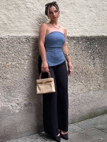 Jeta Ari Pantalones suaves de punto blanco para el hogar, pantalones holgados - Negro - Ver 1