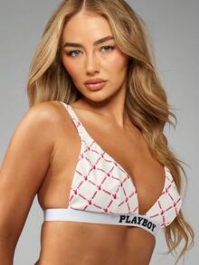 Missguided x Playboy 三角形 Bralette 内衣配套高腰内衣套装低胸现代设计柔软舒适松紧带 - 彩色 - 查看 6