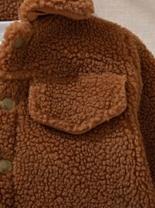 SHEIN Baby Boy Vintage Style Fleece Collar Jacket Fall Winter - Brown - View 8