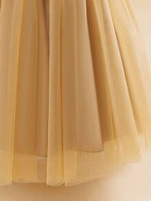 Glamorique Kids 1pc Red Girls' Halter Neck Dress, Top Half With Glitter Decor, Bottom Half With Fluffy Mesh Skirt, Suitable For Performances, Banquets And Other Formal Occasions To Showcase Childlike Innocence And Elegance Fall Winter