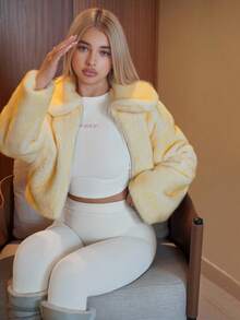 Sweetina Women's Autumn And Winter Cute Sweet Casual Pure Desire Style Y2K Millennial Style Yellow Dyed Peak Lapel Zipper Loose Cut Fake Fur Coat - Beige - View 7