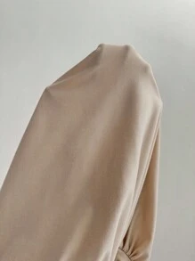 VaVaBold Solid Color Asymmetrical Neck Knotted Pleated Bodysuit, Casual And Perfect For Vacation Or Daily Wear - Apricot - View 8