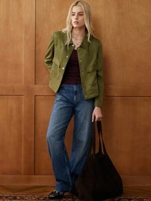 Écloséra Women's French Commuter Lapel Suede Metal Button Long Sleeve Jacket Autumn And Winter Cardigan Winter Coat Going Out Coats Women Fall Green Jacket