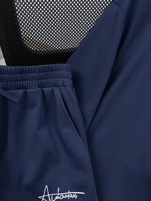 SHEIN 2pcs/Set Teen Boys' Casual Versatile Comfortable Highly Attractively Letter Print Knit Short Sleeve T-Shirt And Shorts, Urban Casual Style - Navy Blue - View 8