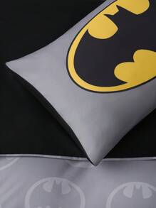 BATMAN X SHEIN 3 件套时尚卡通图案被套，柔软舒适，适合各种床，灰色