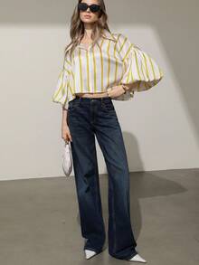 Aveloria Modichic Áo sơ mi tay ngắn in họa tiết sọc cài nút phía trước thời trang thường ngày - Nhiều màu - Xem 4