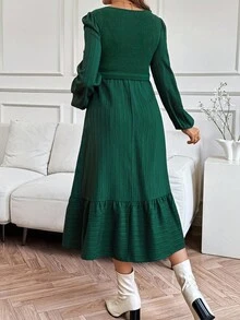 SHEIN 孕妇休闲通勤纯色哺乳连衣裙 - 綠色 - 查看 2