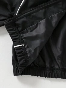 Sparklyn Tween 女孩休闲弹性袖口和下摆夹克风衣，梭织面料，手感舒适，撞色饰边，正面图案，宽松版型，适合春季、夏季、秋季、日常、通勤、户外、派对、拍照 - 黑色 - 查看 6