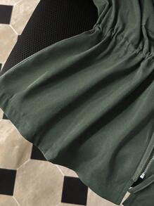 SHEIN Lacomfia Chaqueta casual de manga larga con cremallera, bolsillos múltiples y cordón para mujer de talla grande