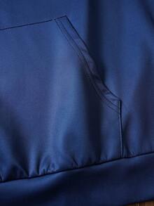 Manfinity NXTstreet 男士休闲字母图案印花针织修身套头连帽衫，带抽绳，男士新颖连帽衫，海军蓝连帽衫，男士自由图案连帽衫，男士蓝色图案连帽衫，适合男士，秋季，冬季 - 藍色 - 查看 4