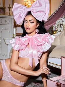 Pañuelo de cuello de satén con diseño de pastel de capas rosa, accesorio de lencería kawaii y lindo para mujeres en fiestas y festivales de música estilo Lolita - Rosa - Ver 7