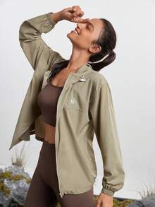 In My Nature 女士春夏休闲防水连帽轻便夹克，带抽绳，适合户外活动徒步旅行女装 - 棕色 - 查看 6