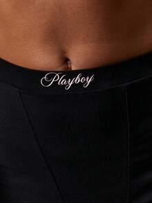 Missguided x Playboy Quần lót nam cotton cạp cao thoải mái, che phủ toàn bộ, có logo, quần lót nữ cổ điển, tất trắng (SKU) - màu đen - Xem 4