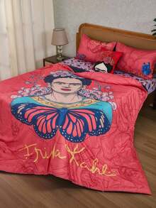 Frida Kahlo X SHEIN Bộ 3 vỏ chăn và vỏ gối in hình hoa & hình người, chất liệu mềm mại & thoải mái, phù hợp với nhiều kích thước giường khác nhau - Nhiều màu - Xem 6