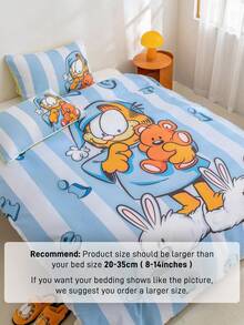 GARFIELD | SHEIN 3pc Soft Cute Cartoon Cat Print Blue Bedding Set,Suitable For Single Bed/Double Bed/Queen Bed/King Bed, Dormitory/Home - Blue - View 8