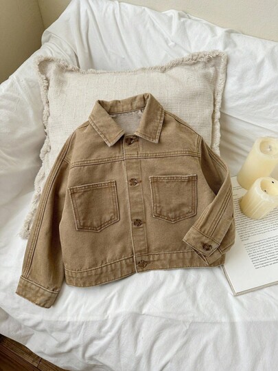 LMoss Kids Chaqueta corta de manga larga con solapa de denim caqui para niño