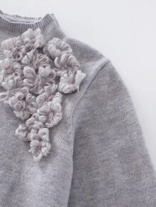 Franclia Floral Decor Knitted Sweater, Solid Color Loose Casual Lantern Sleeve Pullover For Women, Autumn/Winter Fall Cloth For Women - Grey - View 6